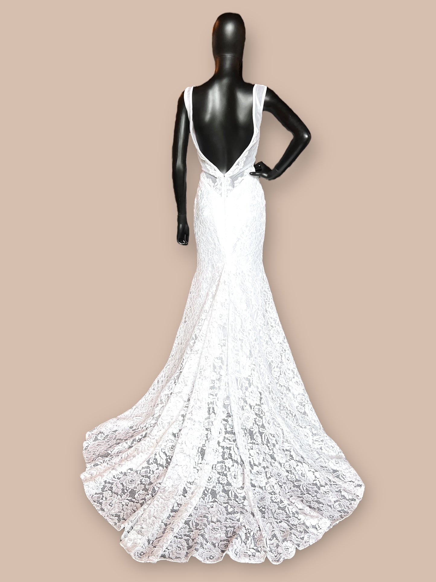 Lace Fitted Sheer Overlay W/Pockets Wedding Gown