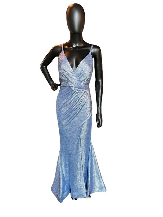 Ice Blue Shimmer Mermaid Maxi Formal Dress