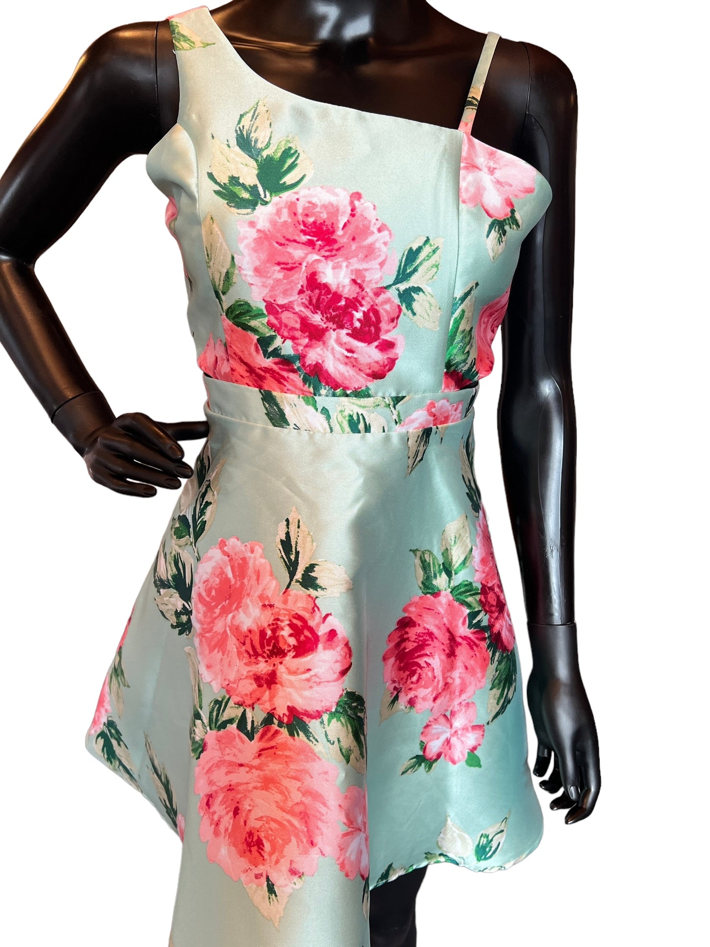 Teal Short One Shoulder Floral Print Dress