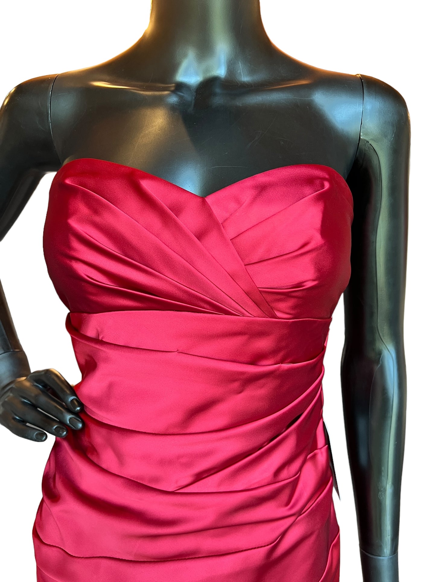 Red Satin Sweetheart Strapless Short Dress