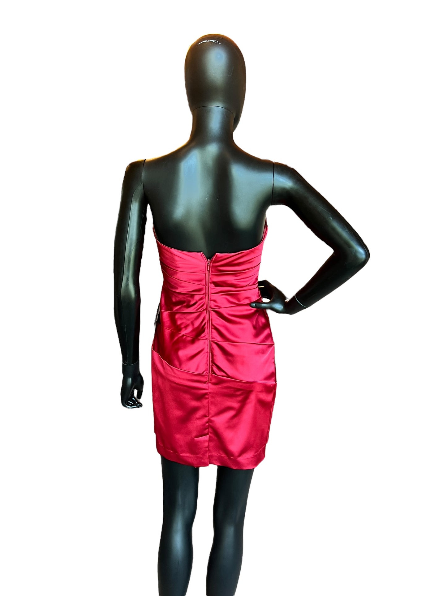 Red Satin Sweetheart Strapless Short Dress