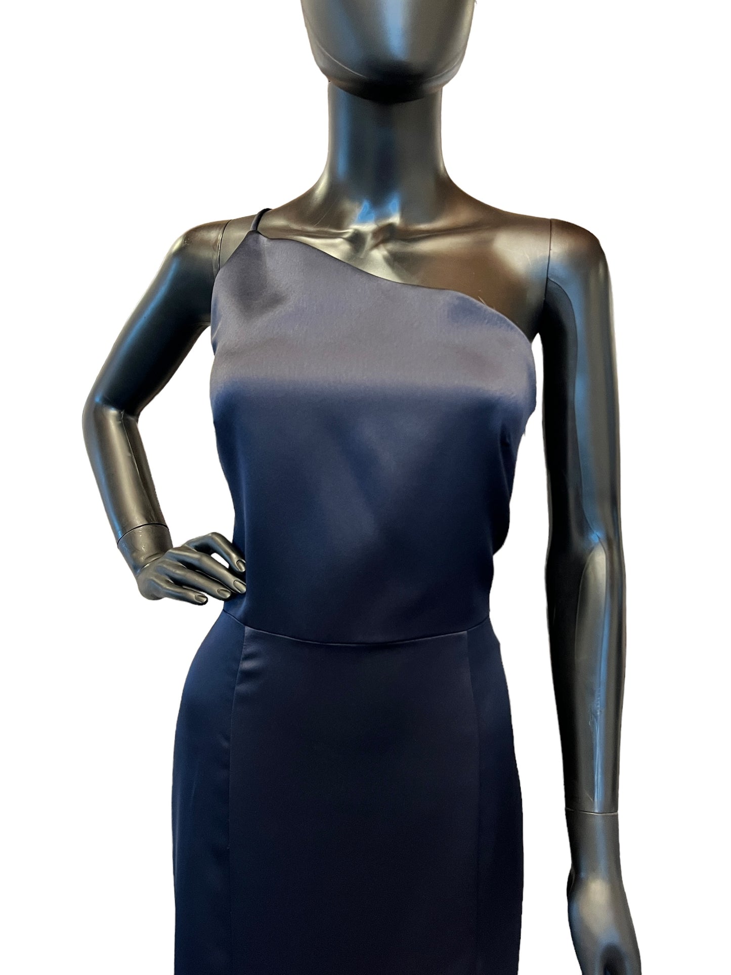 Amsale Fluid Satin One Shoulder Navy Formal Gown