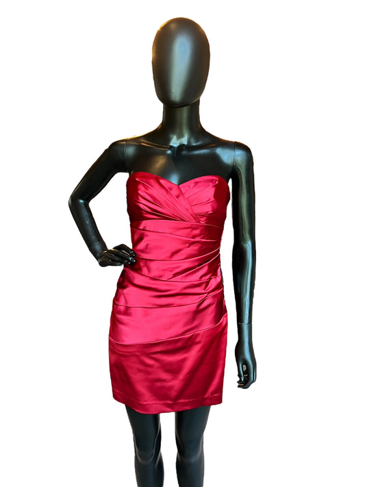 Red Satin Sweetheart Strapless Short Dress