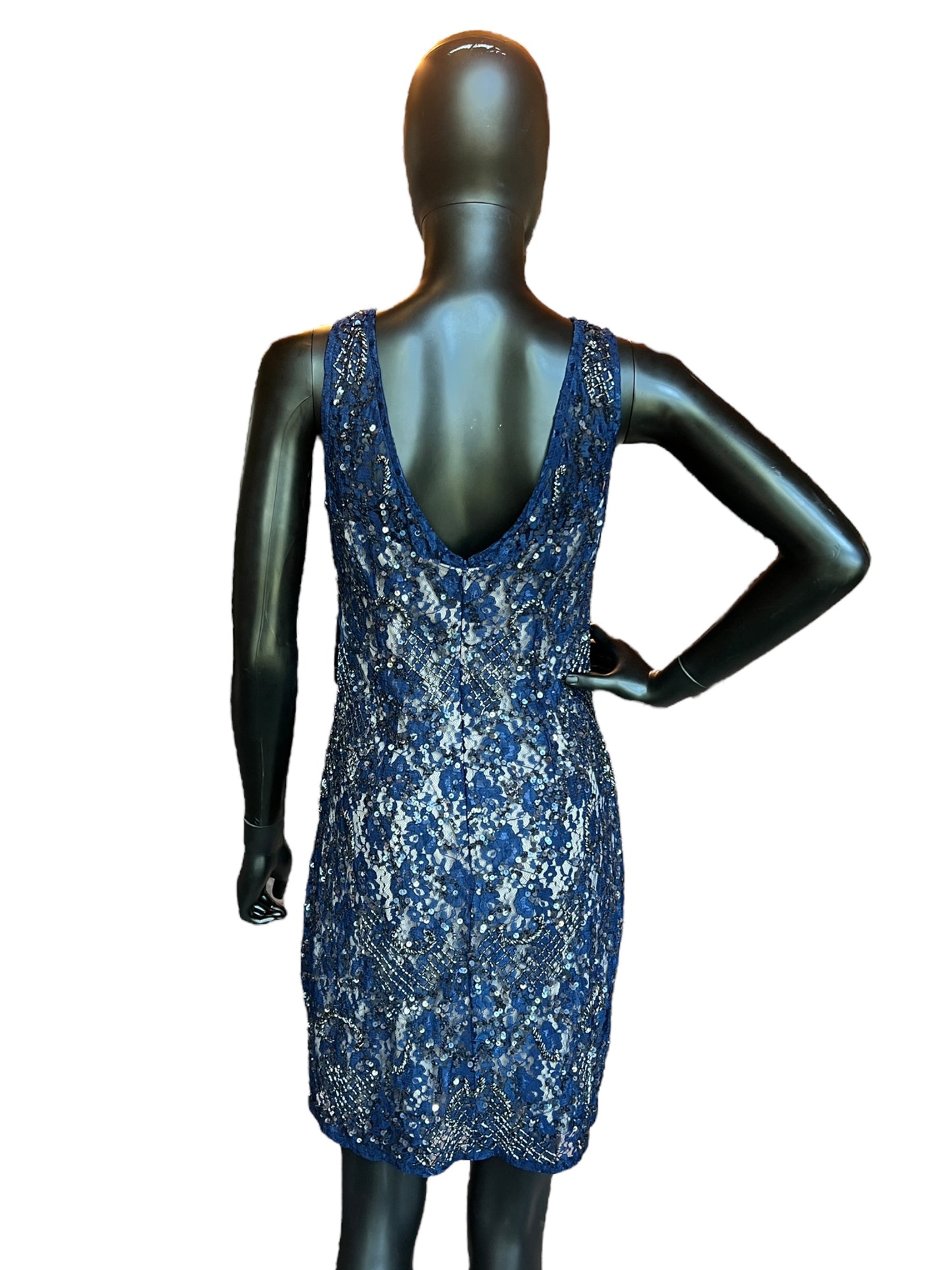 Royal Blue Bead and Sequin Short Dress - Aiden Mattox