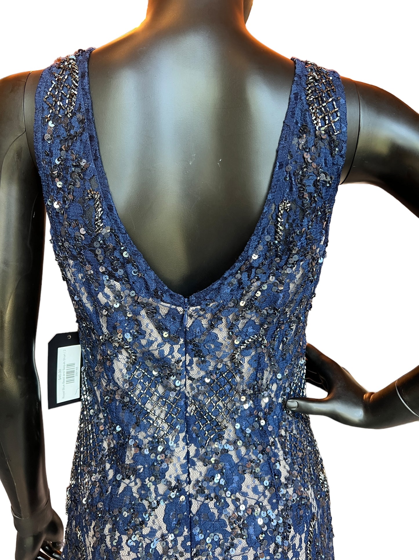 Royal Blue Bead and Sequin Short Dress - Aiden Mattox