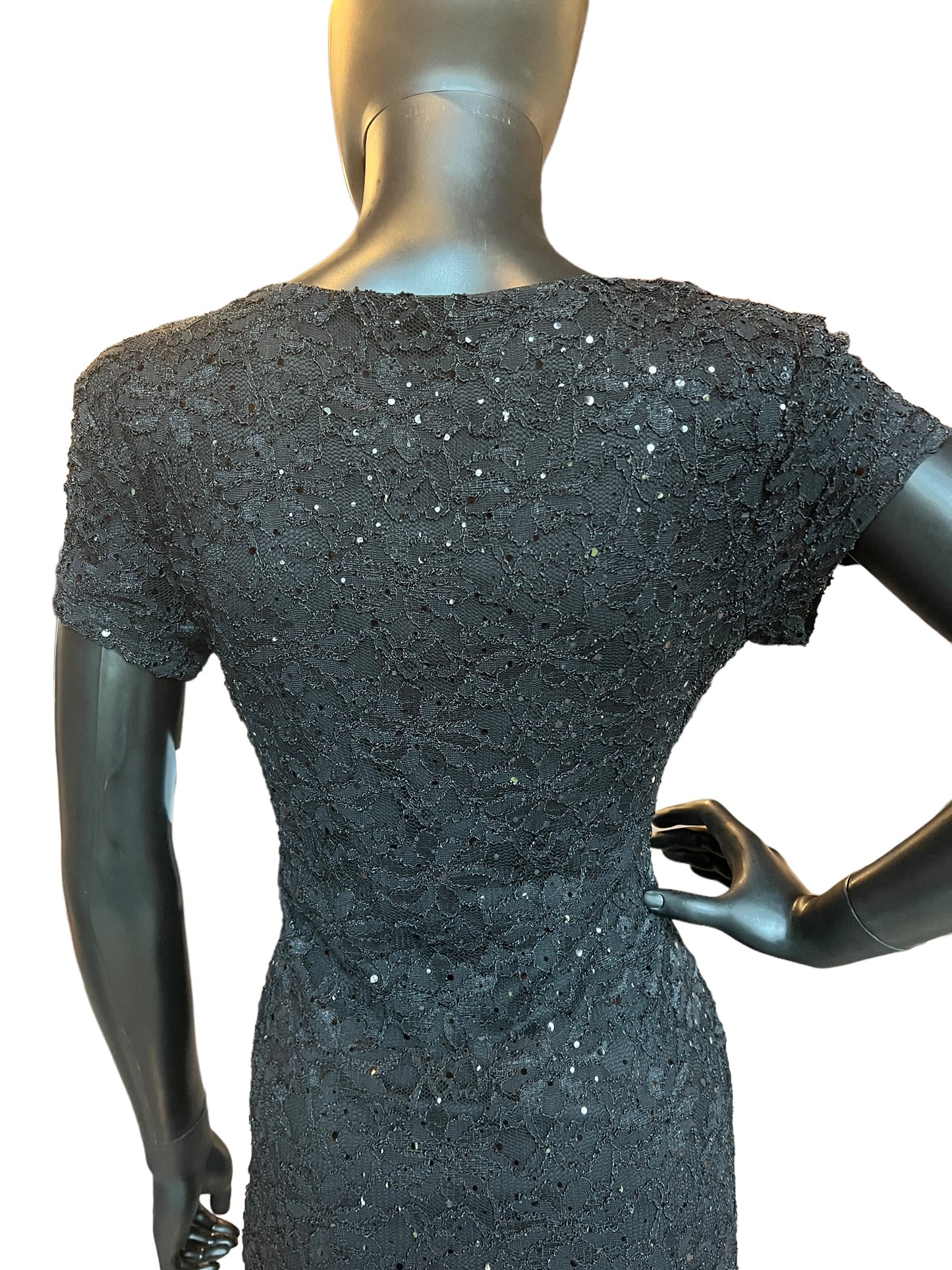 Black Lace Sleeve Sequin Cocktail Dress