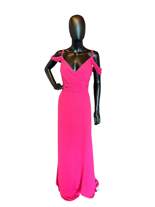 Hayley Paige Flamingo Chiffon Maxi Formal Dress