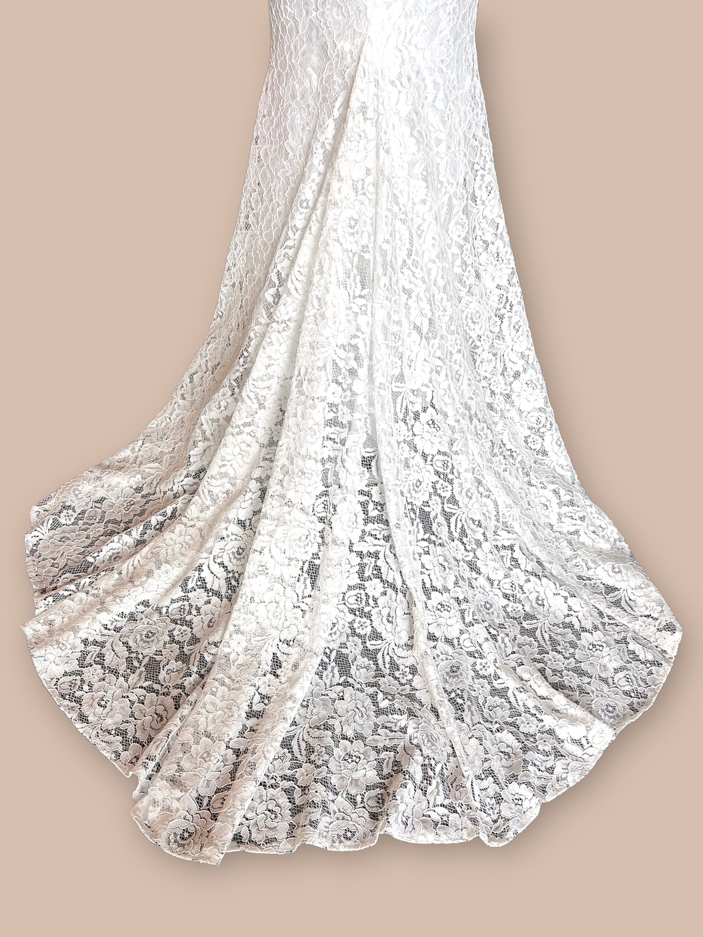 Lace Fitted Sheer Overlay W/Pockets Wedding Gown