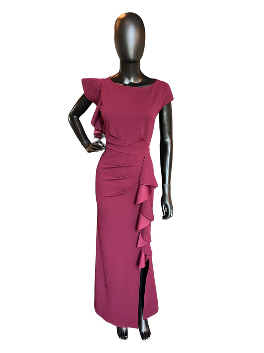 Maroon Cap Sleeve Side Ruched Formal Dress