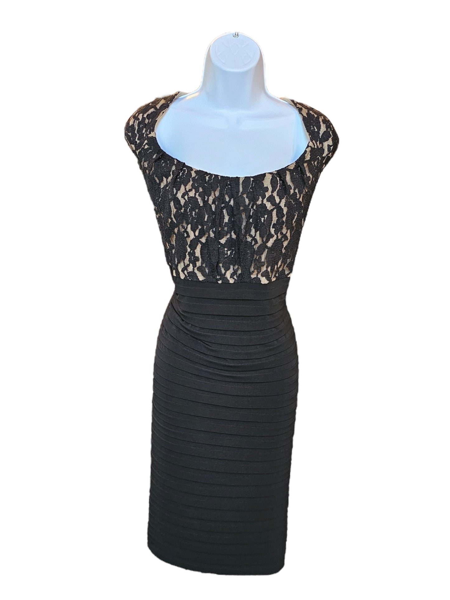 Black Lace Bodice Tiered Skirt Cocktail Dress