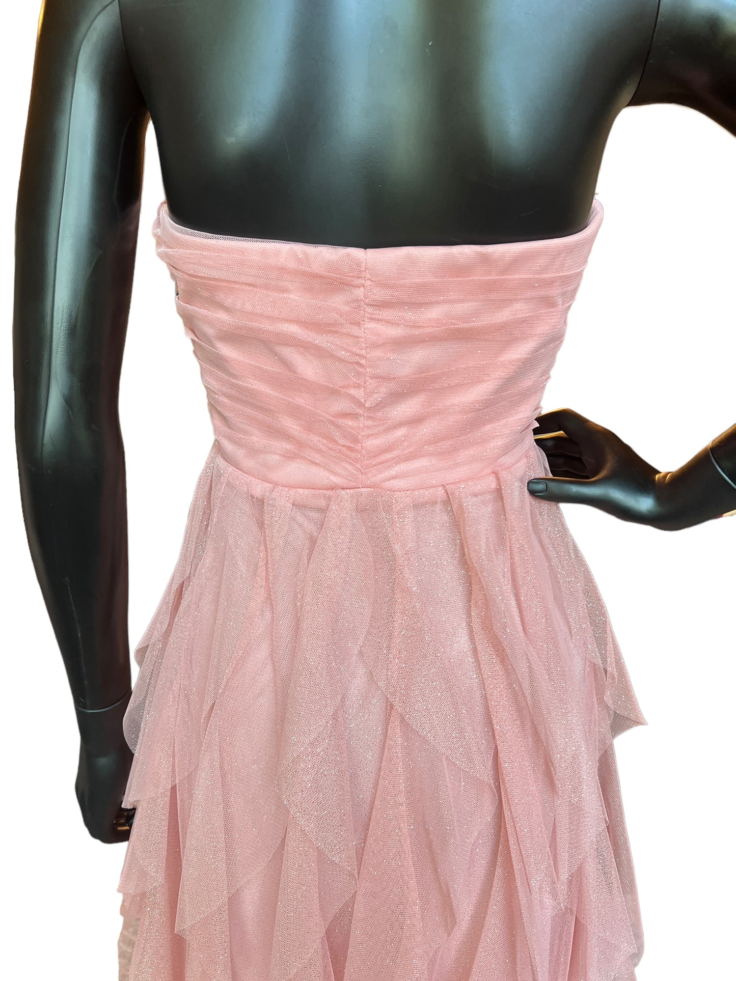 Peach Hi-low Glitter Short Dress