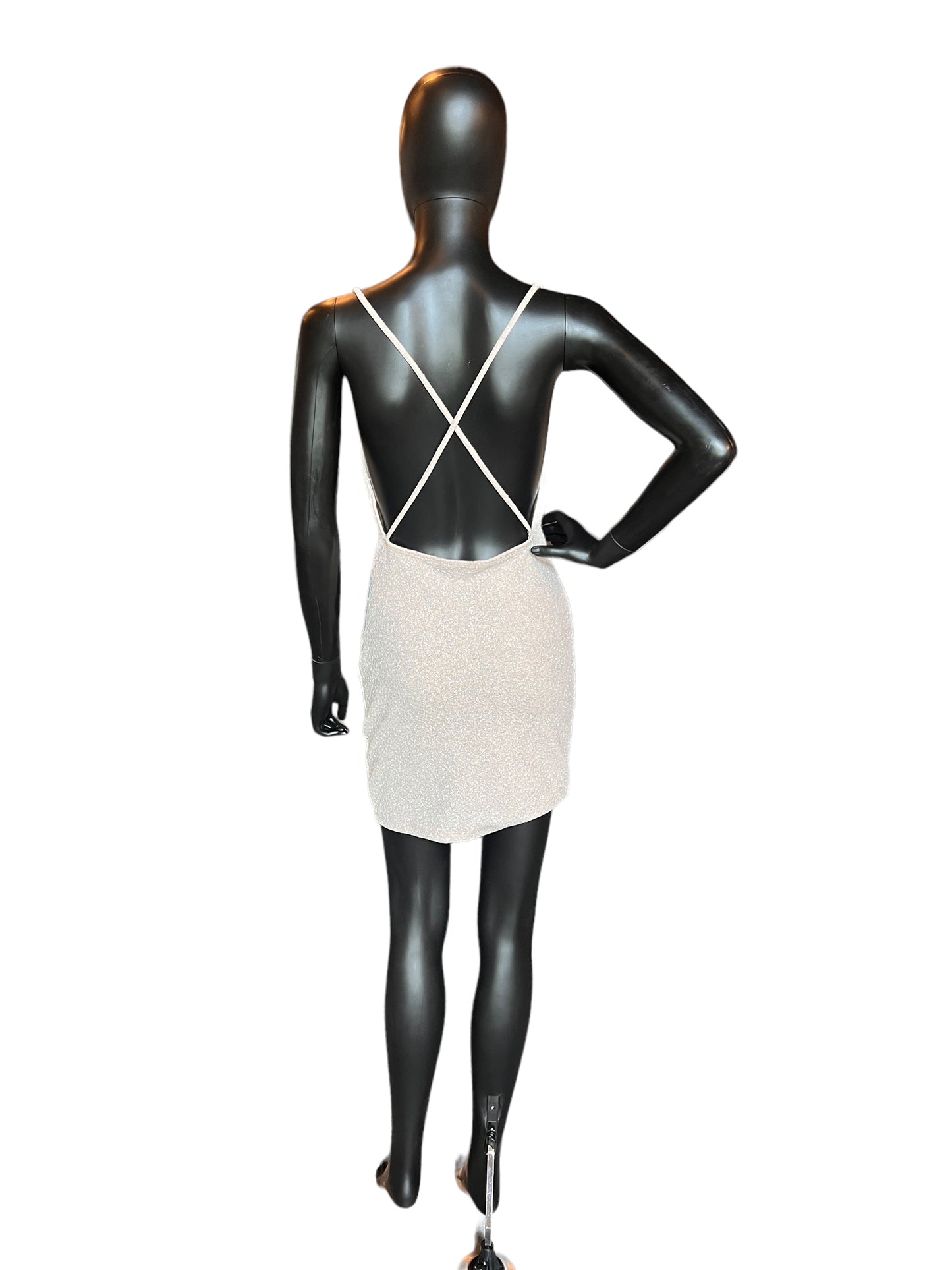 Cream/Silver Shimmer Cross Back Cocktail Dress