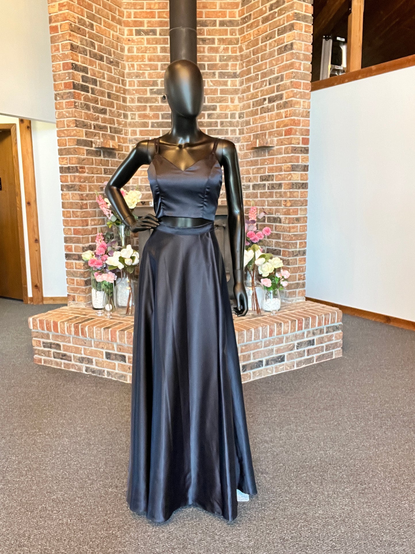 Navy Satin 2-Piece Formal Dress