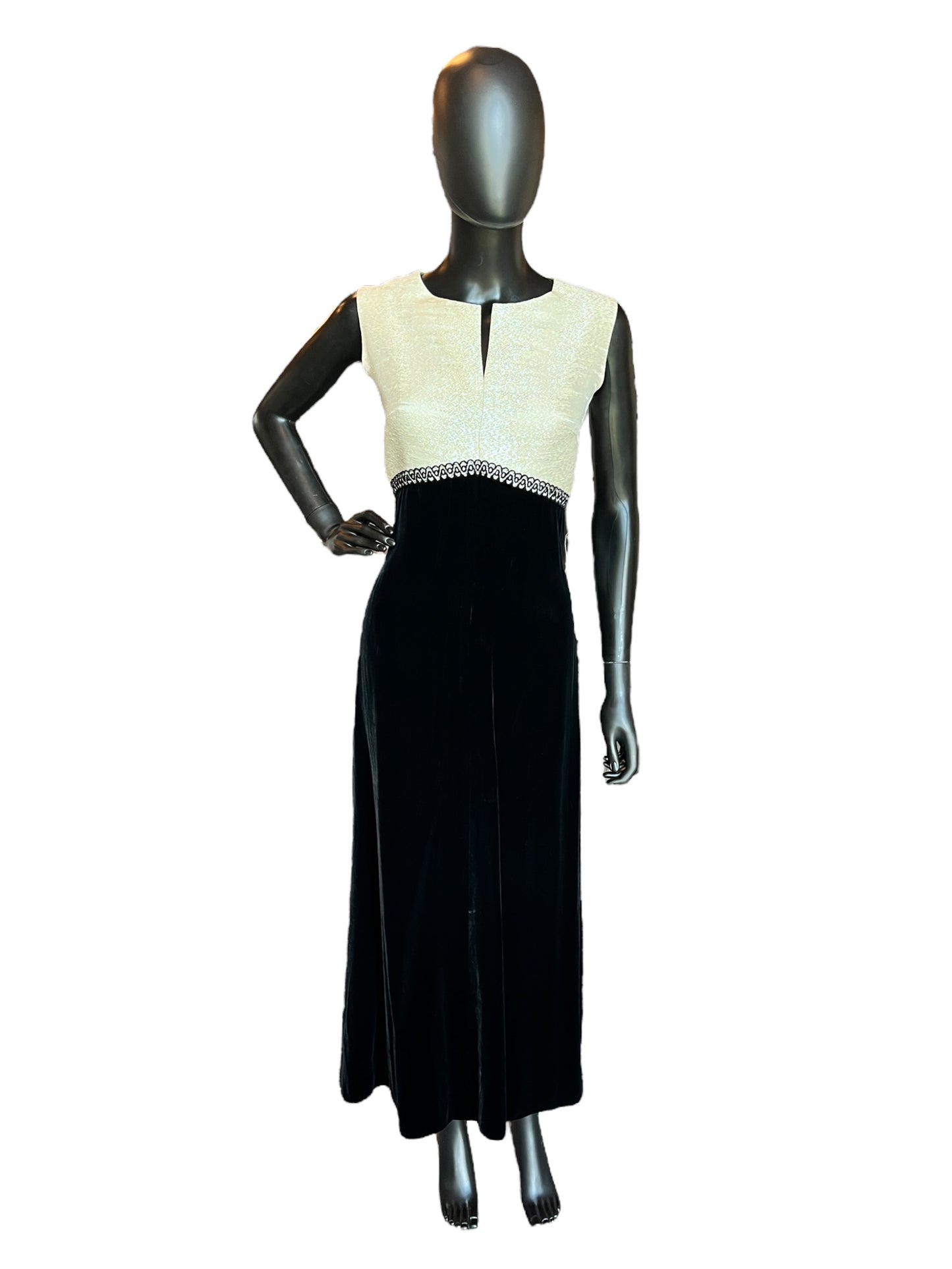 Vintage 60s Black Velvet and Silver Formal Gown