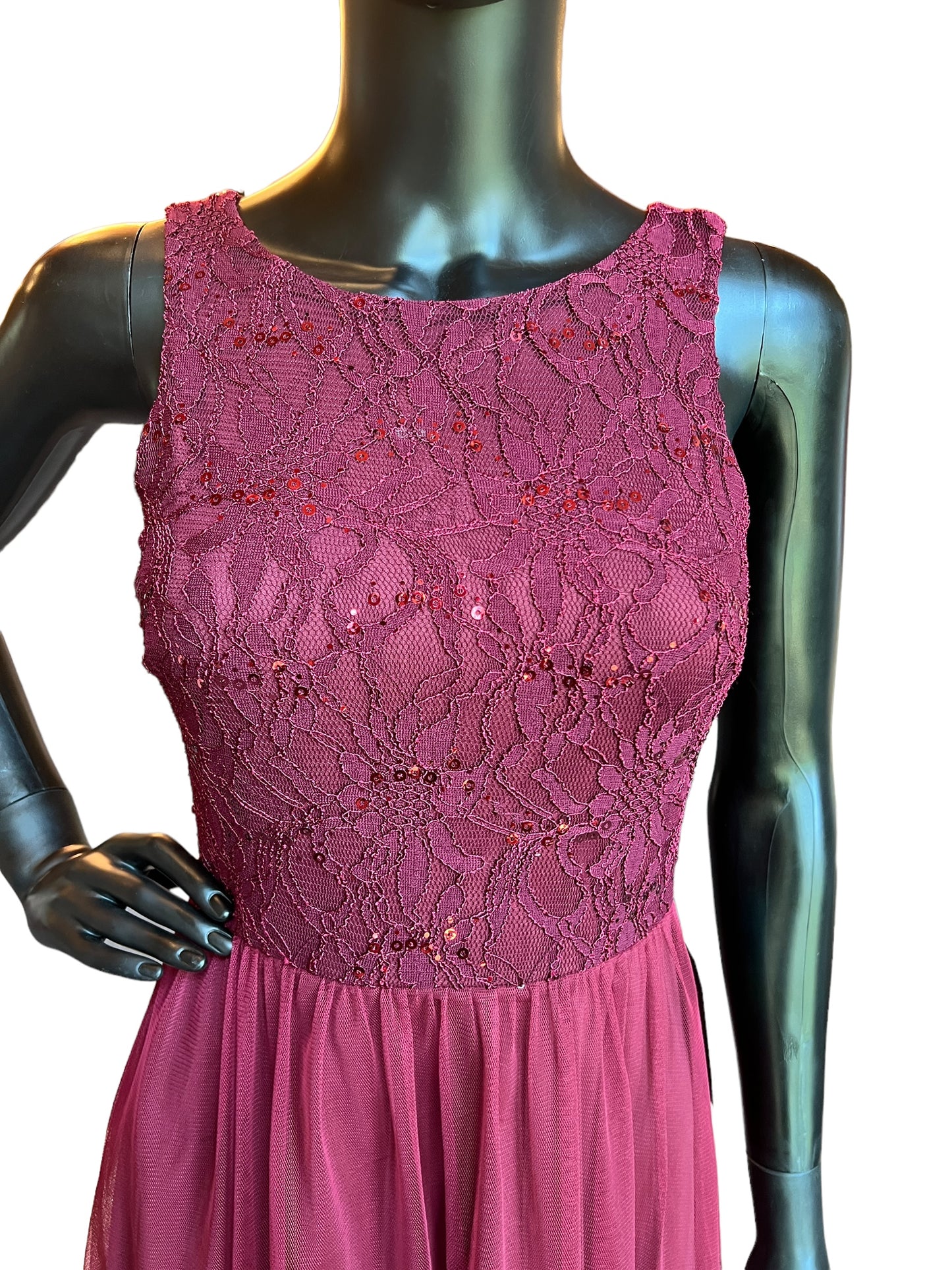 Burgundy Sequin Chiffon Short Dress