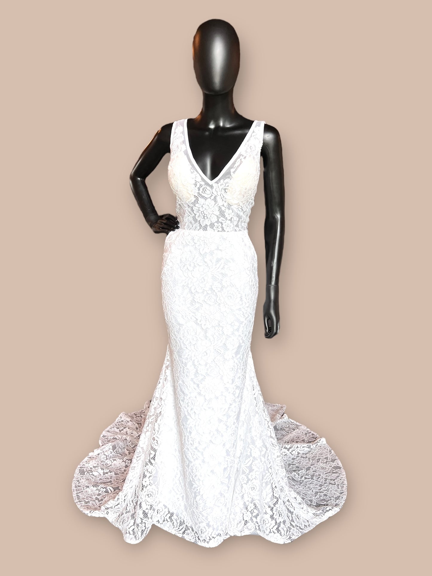 Lace Fitted Sheer Overlay W/Pockets Wedding Gown