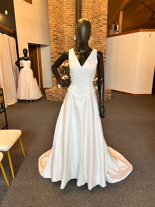 Bridal Originals V-Neck Beaded Satin Wedding Gown