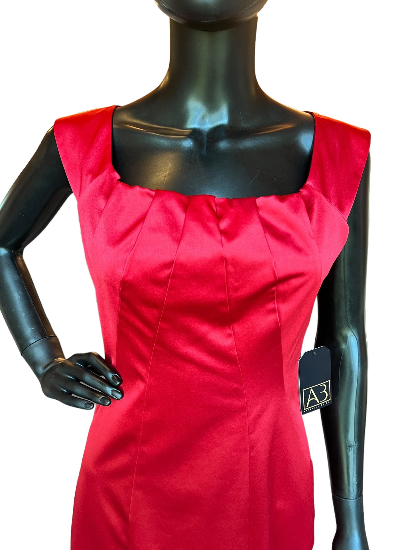 Crimson Satin Tie Neck Short Dress