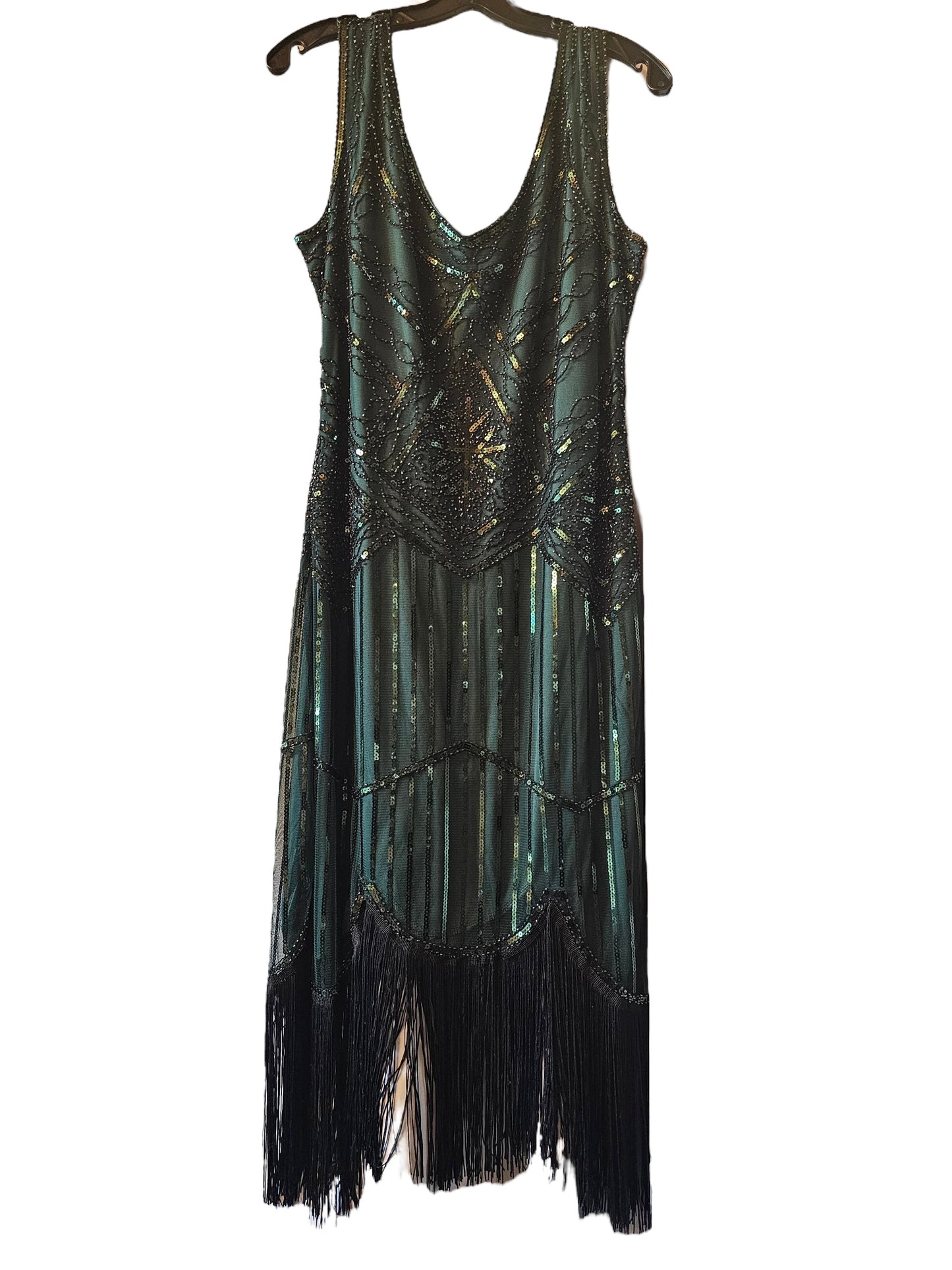 Green Flapper Fringe Beaded Dress