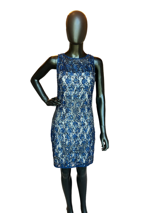 Royal Blue Bead and Sequin Short Dress - Aiden Mattox