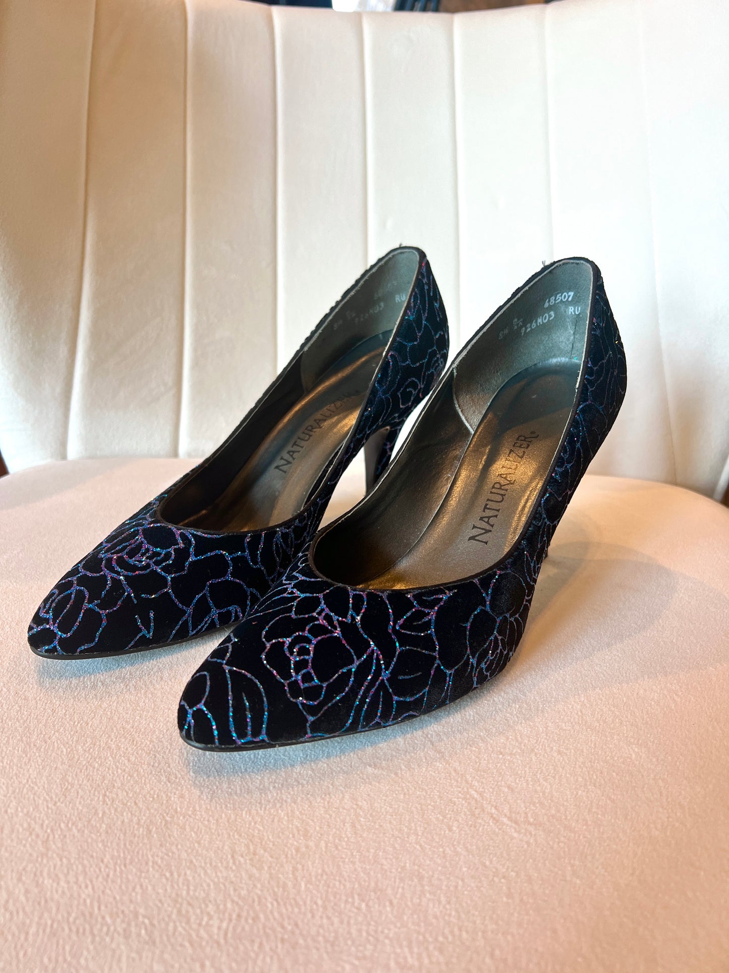 Naturalizer Black/Blue Floral Sparkle High Heel Pump