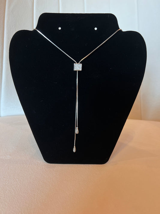 Silver Crystal Box Necklace