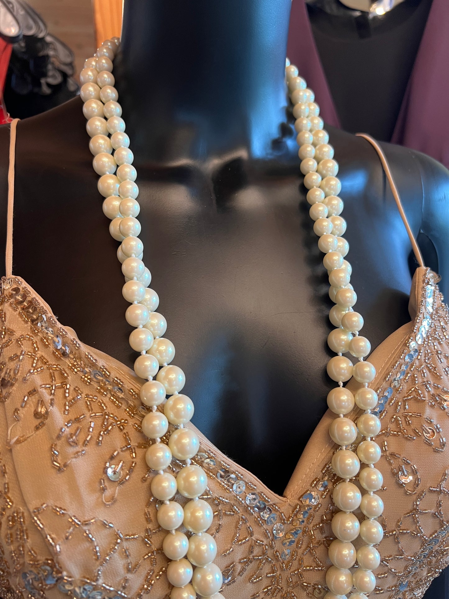 Double Strand Long Faux Pearl Necklace