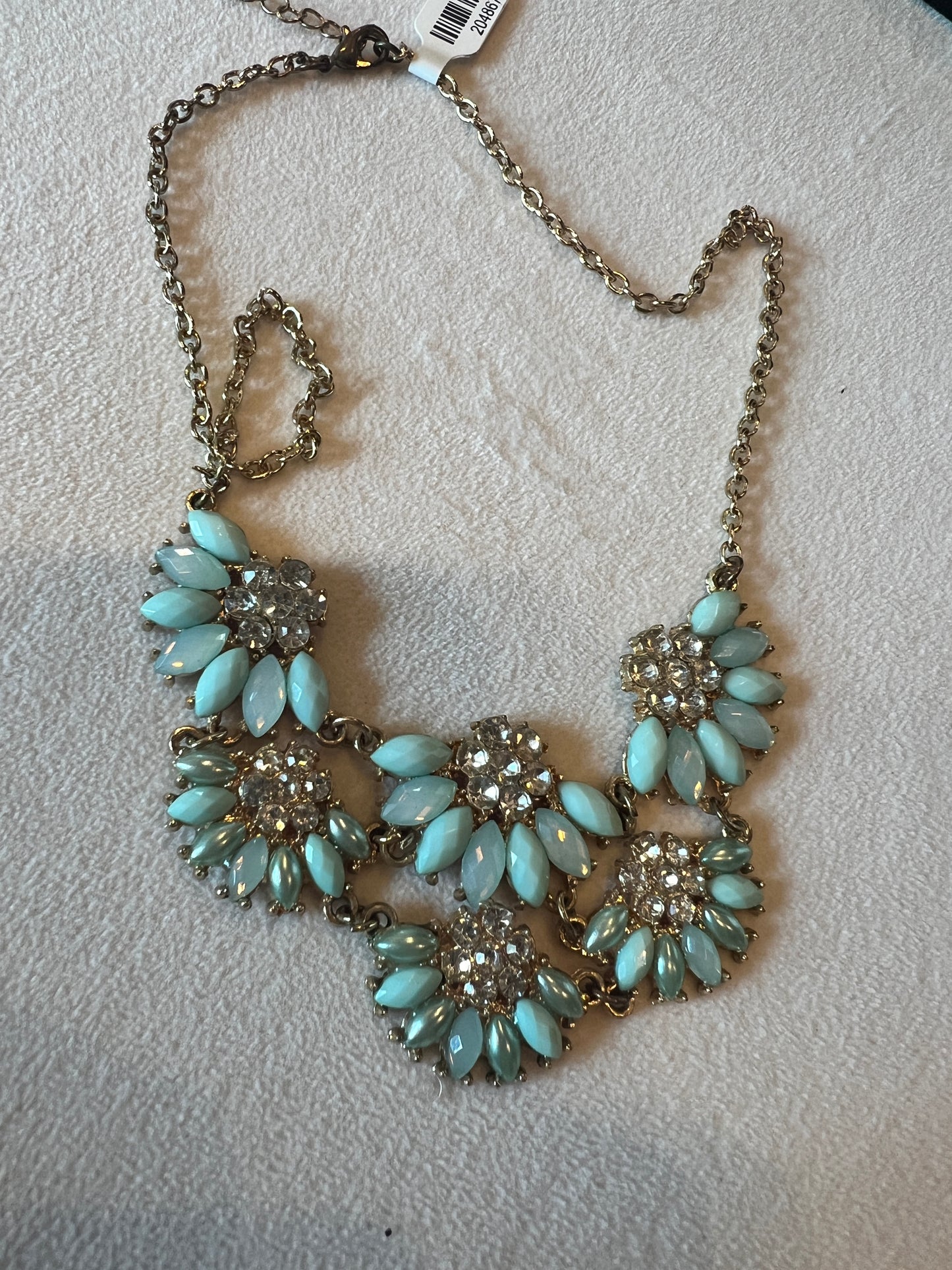 Turquois/Gold/Crystal Flower Bib Necklace