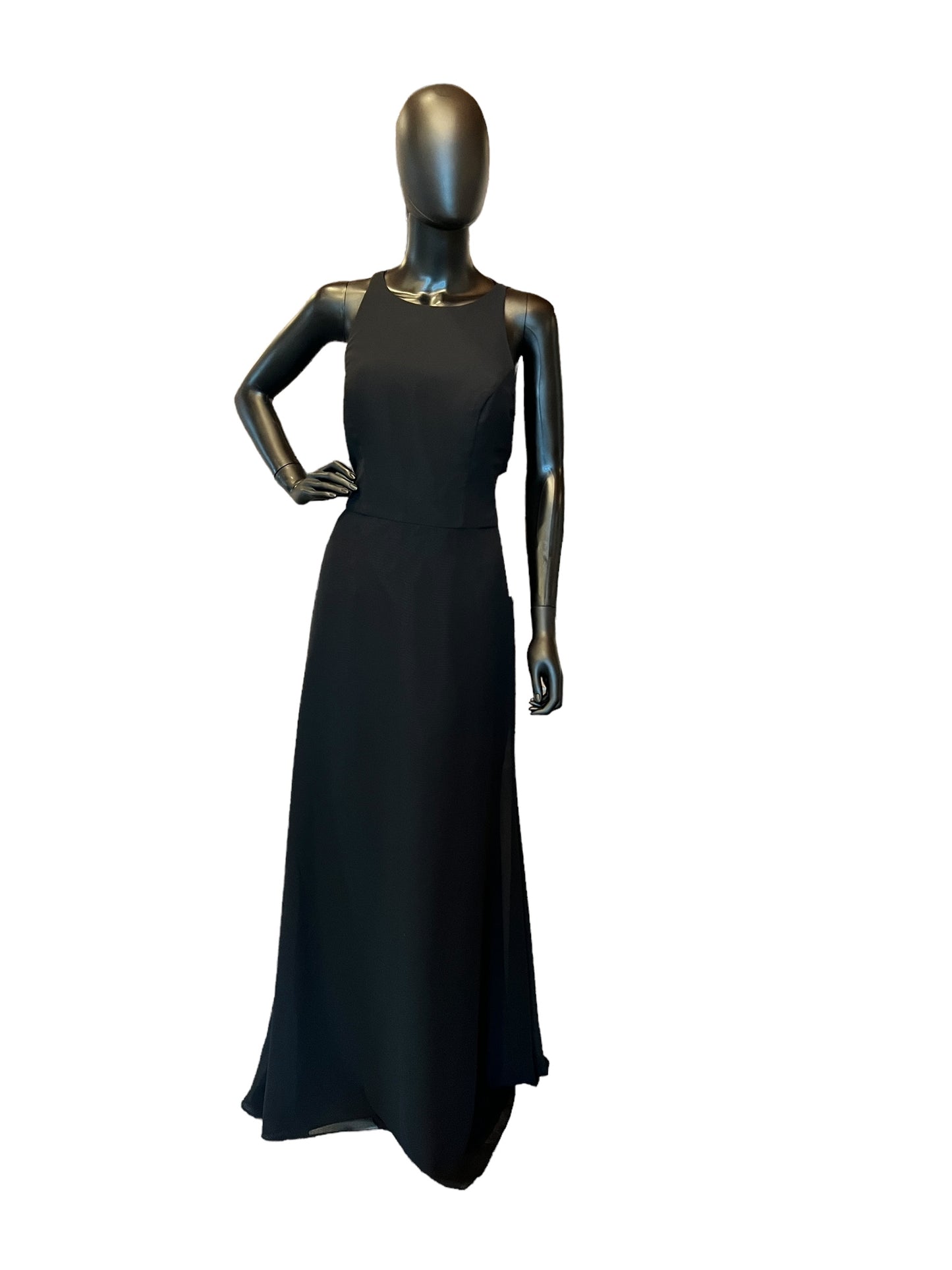 Black Chiffon Halter Back Full Length Formal Gown