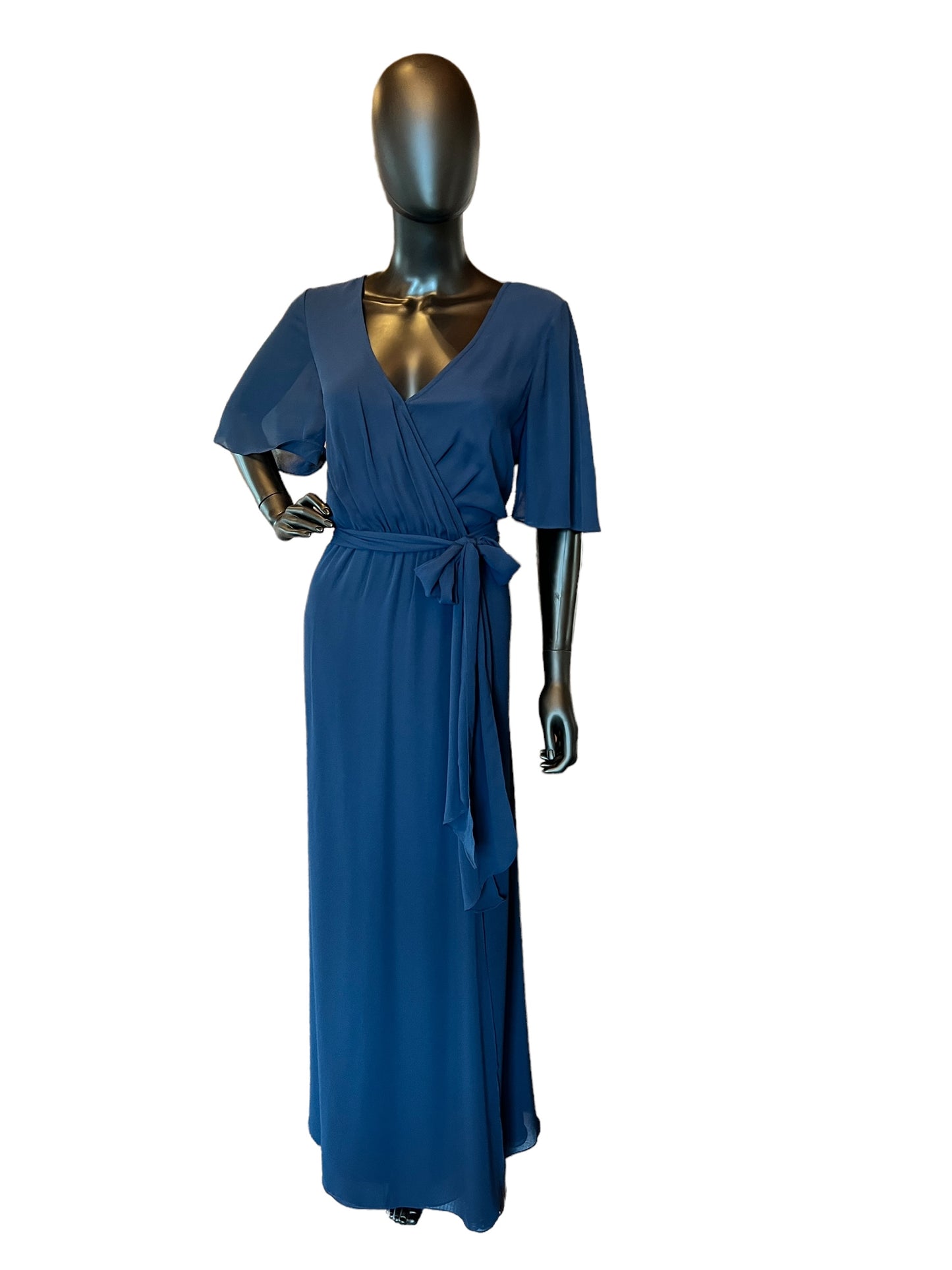 Wtoo Navy Chiffon Flutter Sleeve Bridesmaid