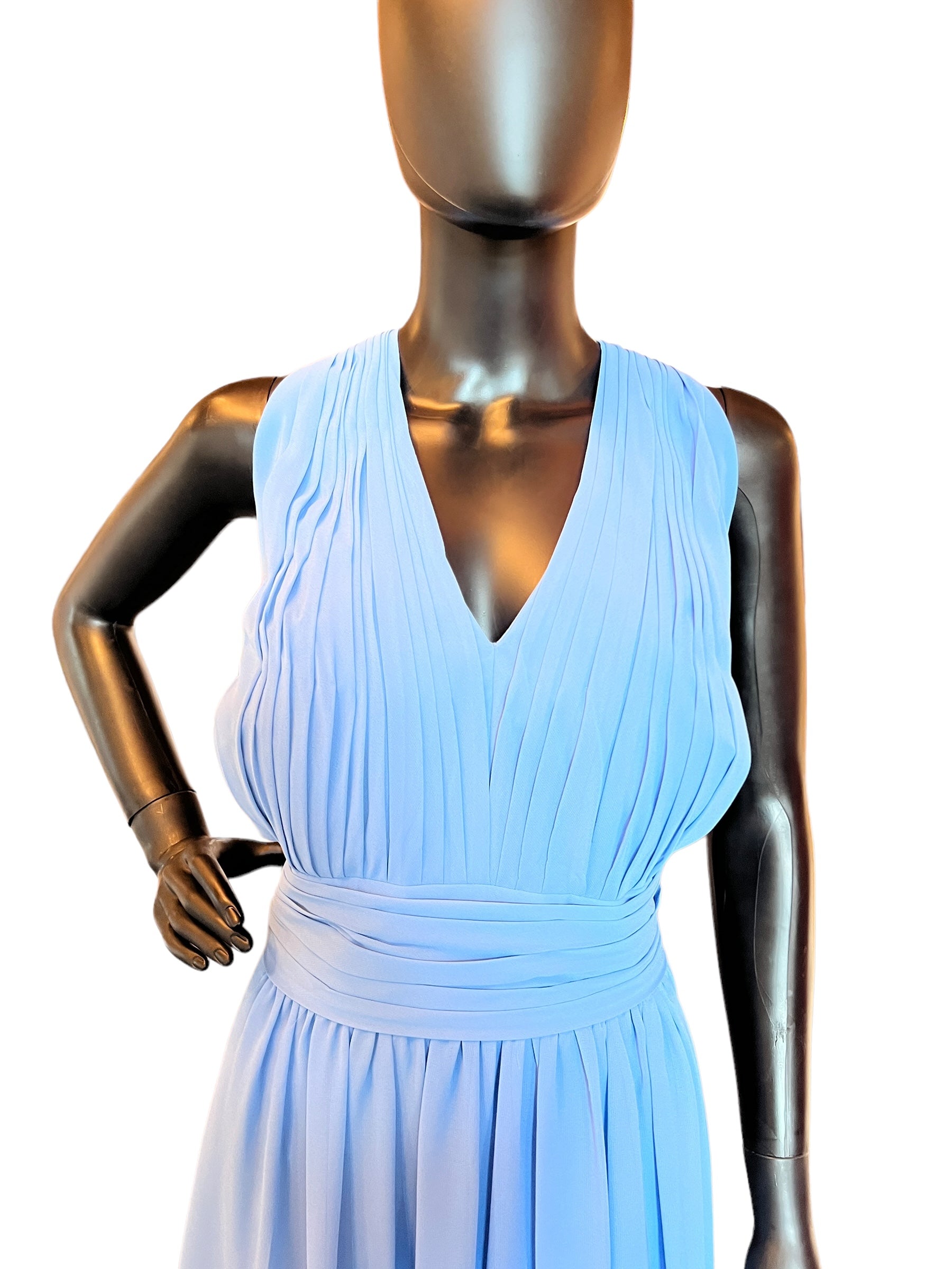 Bill Levkoff Blue Chiffon Knee-Length Formal Dress Bill Levkoff Blue Chiffon Knee-Length Formal Dress