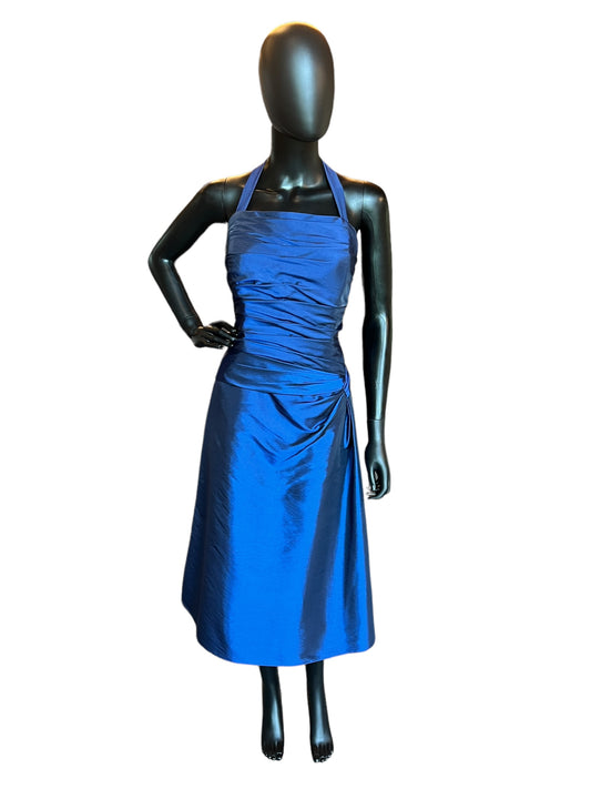 Short Blue Taffeta Halter Dress