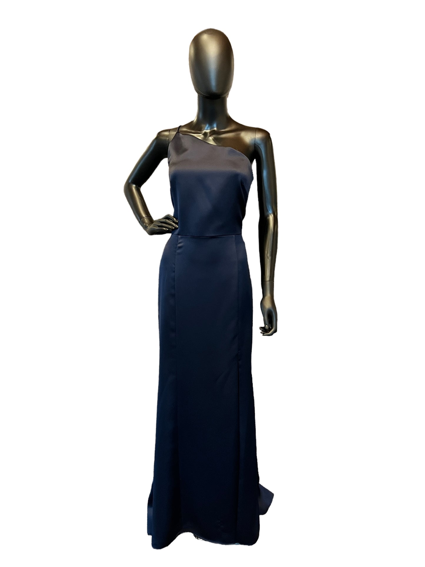 Amsale Fluid Satin One Shoulder Navy Formal Gown