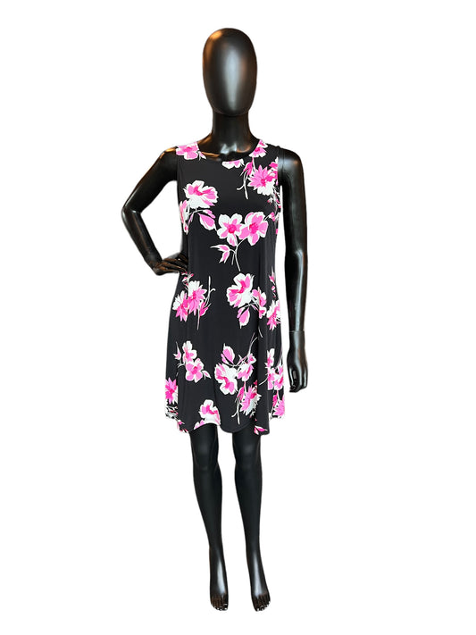 Black/Pink Floral Casual Jersey Dress