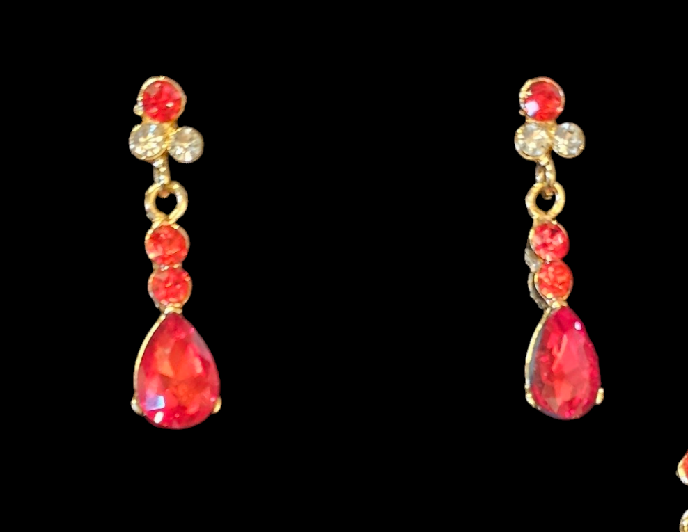 Red Crystal Necklace and Drop Earring Set