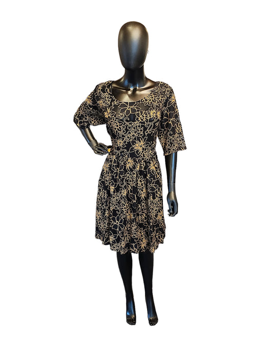 Black and Gold Floral Shimmer Cocktail Dress / Party Dress