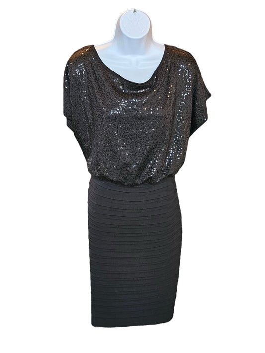 Black Sequin Cowl Top Fitted Bodycon Cocktail Dress