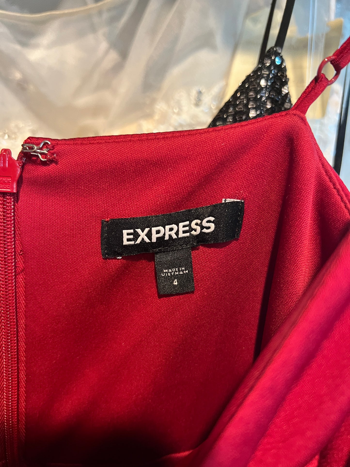 Red Charmeuse Express Spaghetti Mid-Length Dress