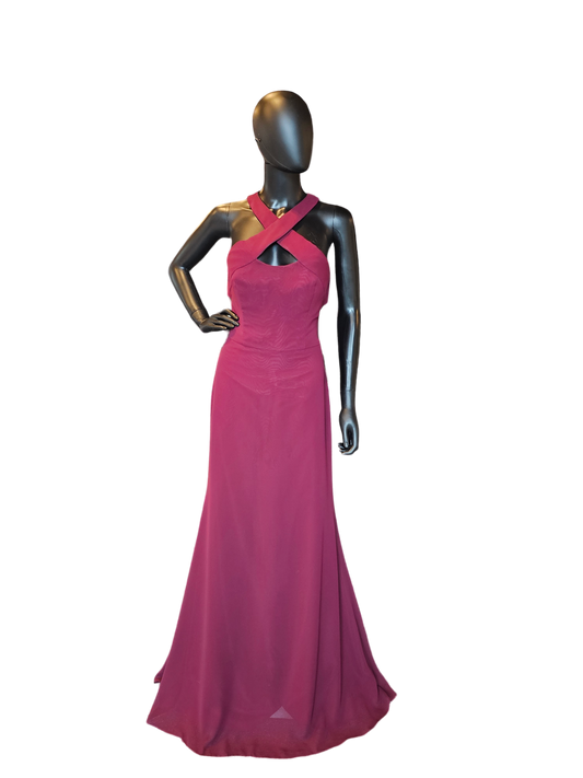 Burgundy Chiffon - Hayley Paige - Bridesmaid Full Length Formal Gown