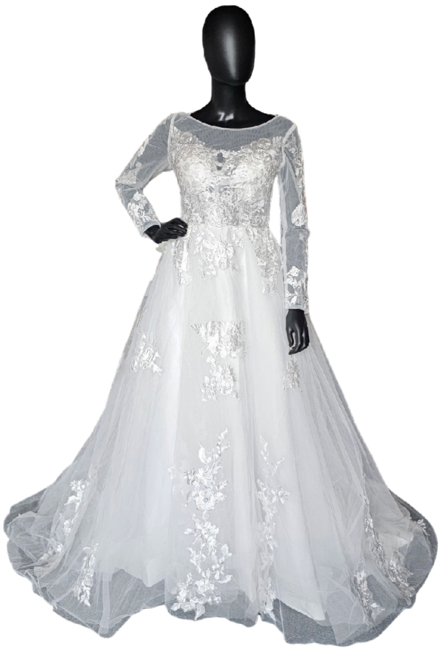 Illusion Bodice Lace Applique Wedding Gown