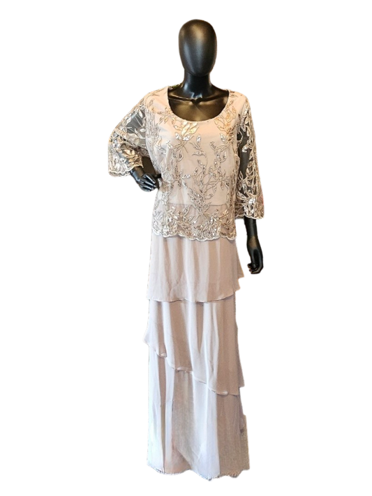 Nude Tier Chiffon W/Sleeves