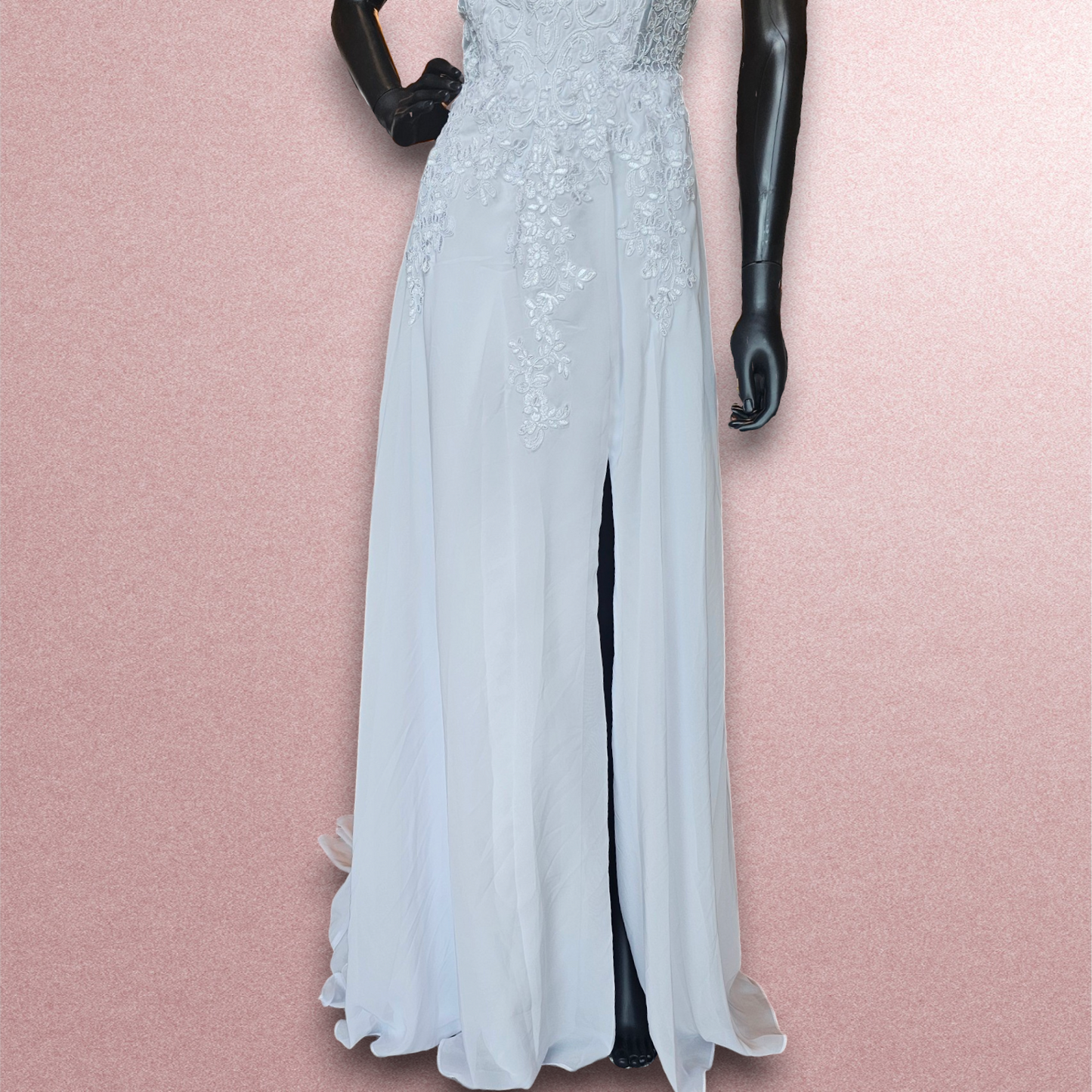 Lace Applique V-Neck Spaghetti Strap Chiffon Wedding Gown