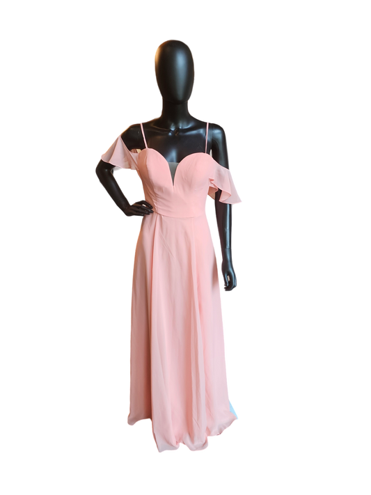 Peach Chiffon Sorrella Vita Flutter Off Shoulder Formal Dress