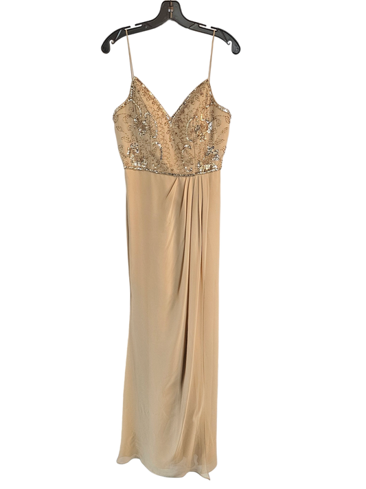 Adrianna Papell Nude Beaded Empire Chiffon Formal Gown