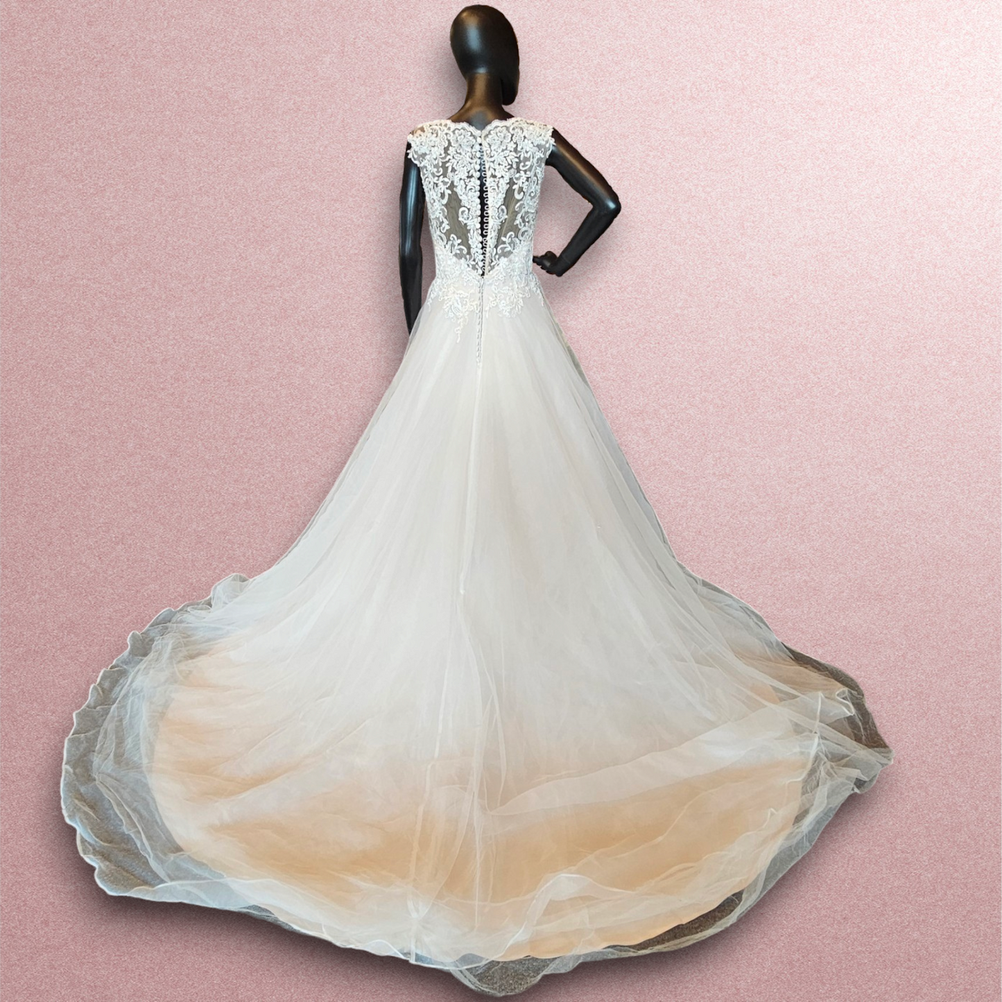 Ivory/Cashmere Lace Bodice Tulle Wedding Gown