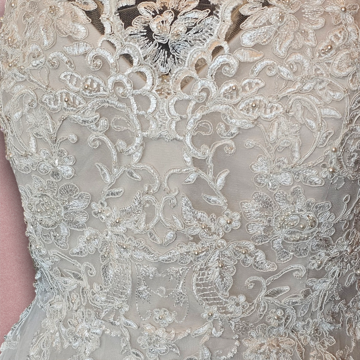 Ivory/Cashmere Lace Bodice Tulle Wedding Gown