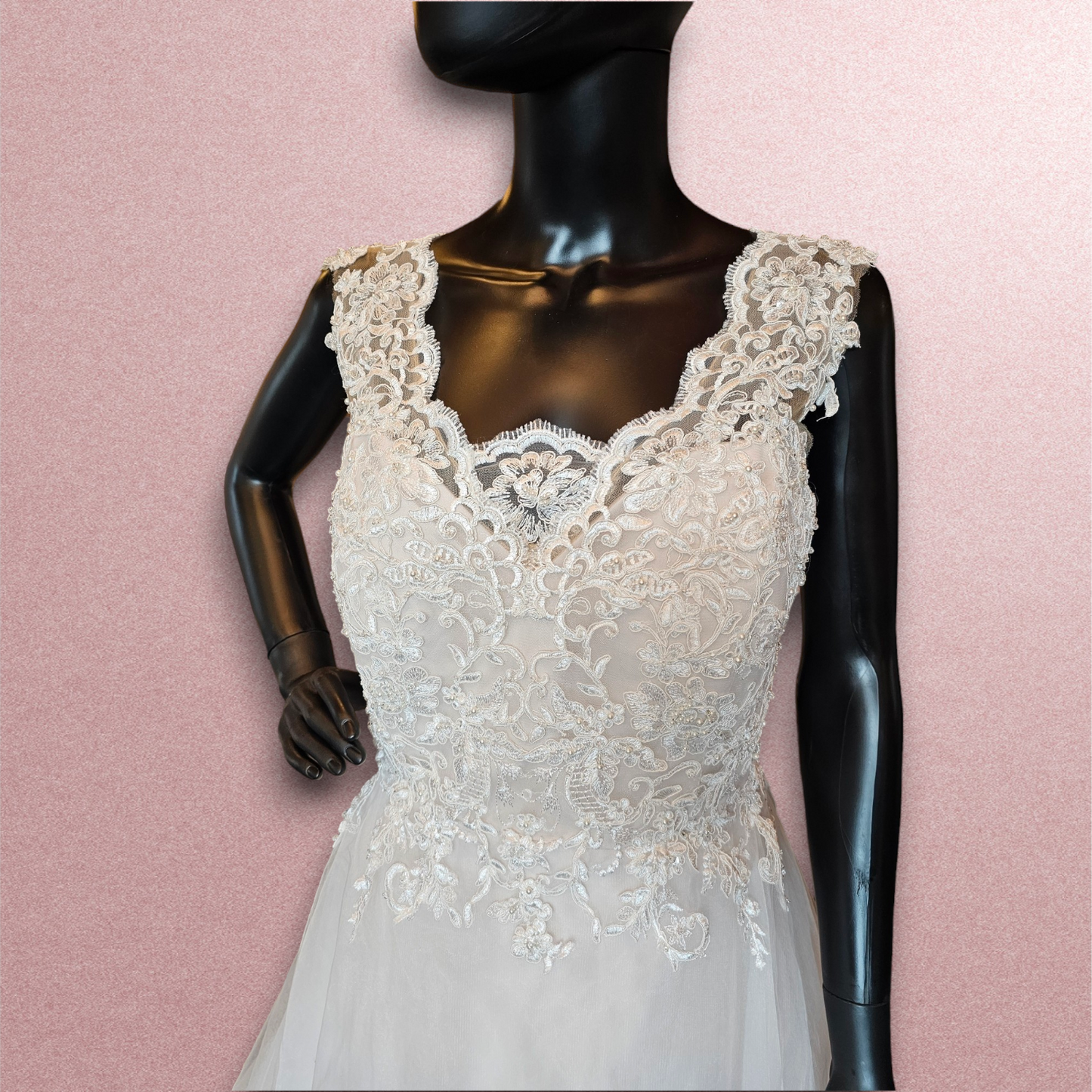 Ivory/Cashmere Lace Bodice Tulle Wedding Gown