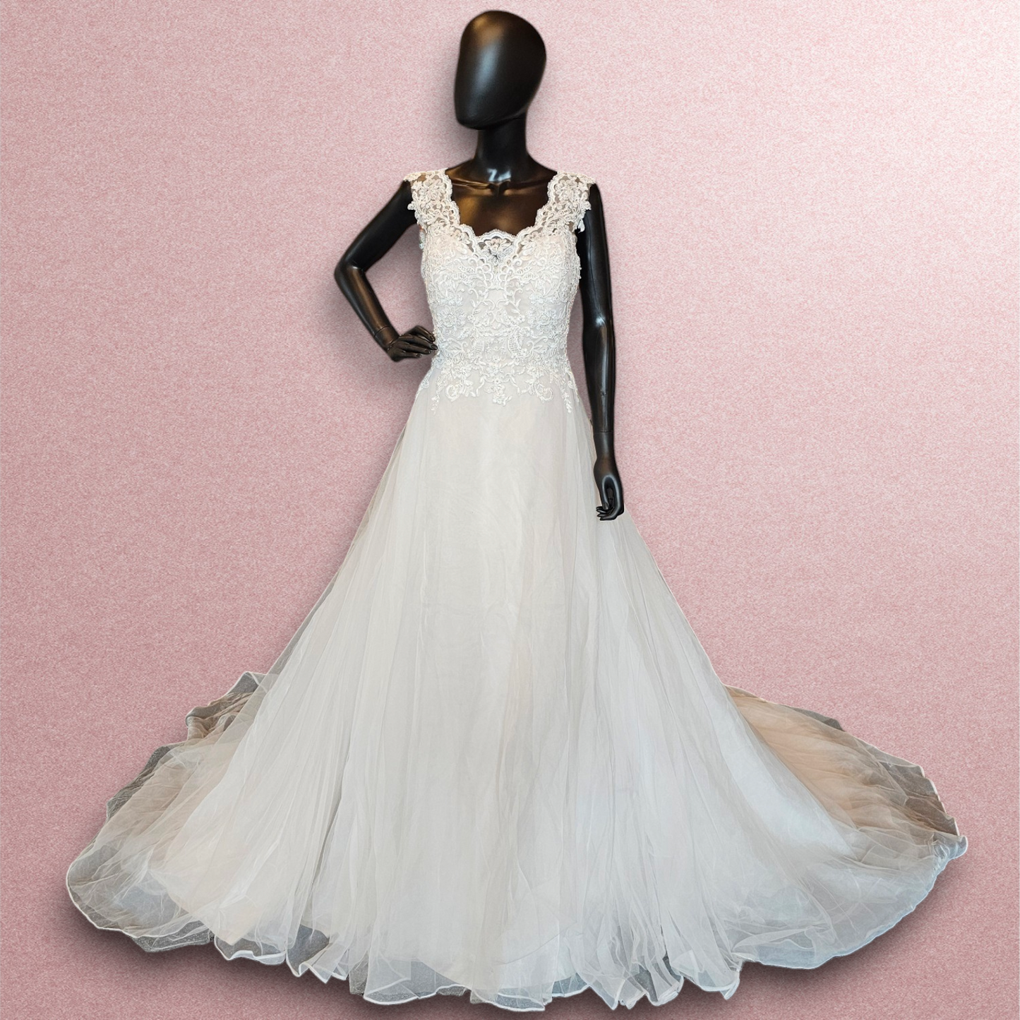 Ivory/Cashmere Lace Bodice Tulle Wedding Gown