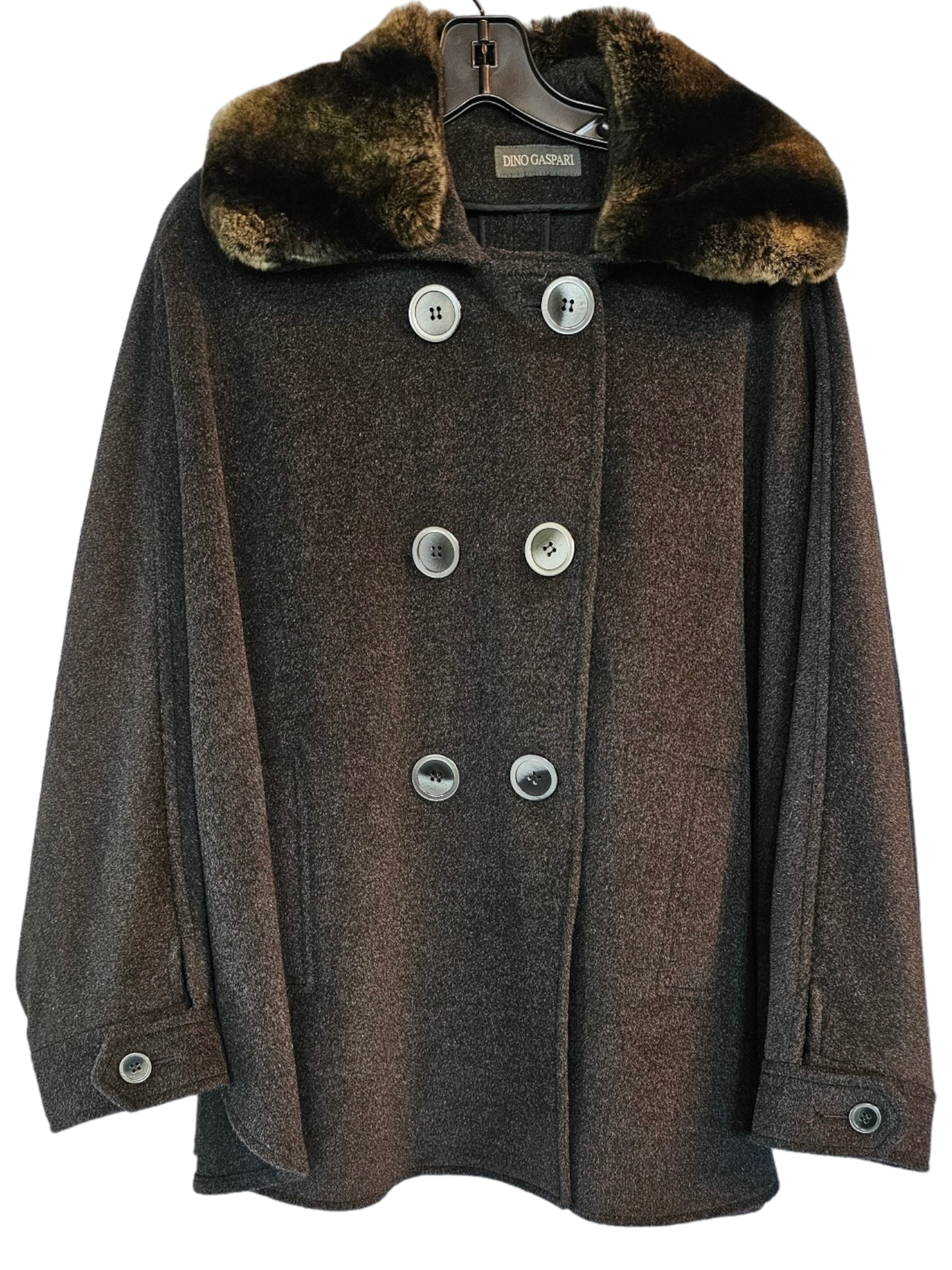 Dino Gaspari Grey Wool Cape / Chinchilla Fur Collar