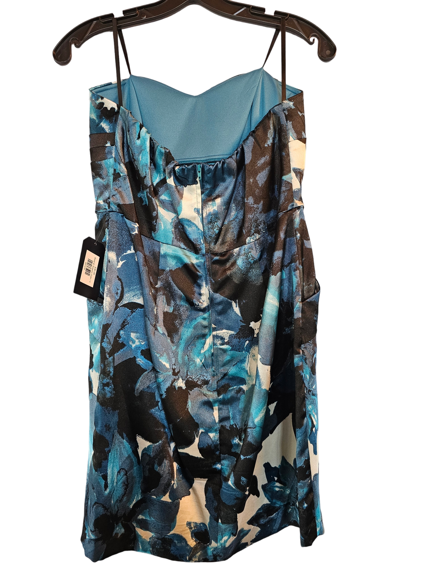 Black & Turquois Print Satin Knee Length Cocktail Dress / Party Dress